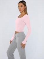 Camisetas de manga larga para mujer «Trendy Queen», tops cortos, moda de otoño, colores lisos, cuello cuadrado, prendas básicas para salir, camisetas, ropa estilo Y2K