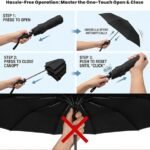 Paraguas de viaje compacto SIEPASA: resistente al viento, con apertura y cierre automáticos; pequeño paraguas plegable para la lluvia; ligero y duradero, con armazón de fibra de vidrio y cubierta impermeable; cabe en una mochila, un bolso o una maleta. (Negro)