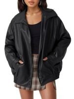 Chaqueta oversize de piel sintética para mujer de AUTOMET: abrigo de otoño estilo motero con cierre de cremallera