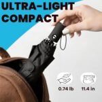 SIEPASA Compact Travel Umbrella - Windproof Auto Open/Close, Small Folding Umbrella for Rain - Lightweight &amp; Durable with Fiberglass Frame, Waterproof Canopy - Fits Backpack, Purse, Suitcase. (Black) - Image 2