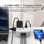Regleta con protección contra sobretensiones de 6 pies: 8 tomas de corriente con 4 puertos USB, extensor lateral de 3 tomas con cable de extensión de 6 pies, enchufe plano, montaje en pared, estación de carga USB de escritorio, certificación ETL, color blanco - Imagen 3