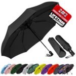Paraguas de viaje compacto SIEPASA: resistente al viento, con apertura y cierre automáticos; pequeño paraguas plegable para la lluvia; ligero y duradero, con armazón de fibra de vidrio y cubierta impermeable; cabe en una mochila, un bolso o una maleta. (Negro)