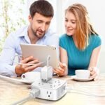 Regleta con protección contra sobretensiones de 6 pies: 8 tomas de corriente con 4 puertos USB, extensor lateral de 3 tomas con cable de extensión de 6 pies, enchufe plano, montaje en pared, estación de carga USB de escritorio, certificación ETL, color blanco - Imagen 6