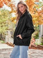 Chaqueta oversize de imitación de piel para mujer de AUTOMET - Abrigo de otoño estilo motero con cierre de cremallera - Imagen 3