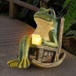 Miniature Frog Garden Statue Gifts Valentines Day Decorations Fairy Garden Accessories Outdoor Lights Solar Garden Frog Decor Art Housewarming Gift for Patio,Yard,Lawn Ornament,3.89"x2.36"x3.93