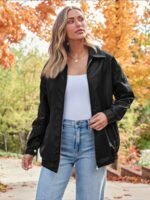 Chaqueta oversize de piel sintética para mujer de AUTOMET - Abrigo de otoño estilo motero con cierre de cremallera - Imagen 4