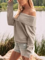 LILLUSORY: Jerséis de mujer con hombros al aire, de corte oversize, con mangas de murciélago y corte holgado - Imagen 5