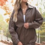 Chaqueta oversize de piel sintética para mujer de AUTOMET: abrigo de otoño estilo motero con cierre de cremallera