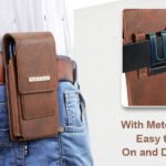 Phone Holster with Belt Clip for iPhone 17/16/15/14/13/12 Pro Max &amp; Plus, Galaxy S25/S24/S23/S22 Ultra &amp; Plus, Premium Leather Pouch with Card Holder, Magnetic Closure, Rugged Outdoor Case - L Brown