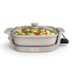 bella Make & Take Electric Skillet, Fits-anywhere™ kitchenware, EverGood™ Ceramic Coating, Adjustable Temperature & Dishwasher-Safe Tempered Glass Lid, Cast Aluminum Base, 1200 Watt, Oatmilk