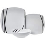 Amazon Basics 18 Piece Kitchen Dinnerware Set, Dishwasher and Microwave Safe, Square Plates, Bowls, Service for 6, Modern Beams - Image 3