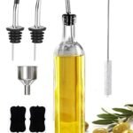 Botella dispensadora de aceite de oliva de 17 oz, jarrón para aceite y vinagre de 500 ml con 2 boquillas de acero inoxidable, 2 etiquetas, 1 pincel y 1 embudo para la cocina