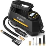 AstroAI: Compresor portátil para inflar neumáticos de coche - Accesorios para el coche, cable de 9,8 pies, bomba para coche alimentada a 12 V CC con manómetro digital, luz LED de emergencia para bicicletas y globos, color amarillo - Imagen 4