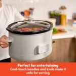 bella 6.0 Qt Programmable Slow Cooker, Ceramic Nonstick Coating, Adjustable Temperature &amp; Cooking Times, Dishwasher Safe Stoneware Pot &amp; Tempered Glass Lid, Tangle Free Cord Wrap, Oatmilk - Image 3