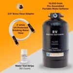 Descalcificador de agua esencial para autocaravanas, portátil, de 16 000 granos, con manguera a medida, de larga duración para autocaravanistas y amantes de la vida en furgoneta, con racores de 3/4", que ablanda el agua dura durante los viajes y reduce las manchas en el lavado del coche - Imagen 2