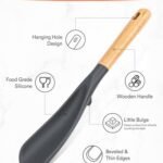 Cooking Spoon for Nonstick Cookwares, Great for Cooking and Serving Sturdy BPA-Free Matte Silicone, Wood Handle Spoon for Mixing, Scoop, and Scrape (Black &amp; Grey, 11.4 inch)