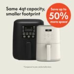 Freidora sin aceite Bella Slim de 4 Qt, línea de menaje de cocina «Fits-anywhere™», recubrimiento antiadherente cerámico «EverGood™», temperatura ajustable, 6 opciones de cocción preprogramadas, apagado automático a los 60 minutos con señal acústica, capacidad de 3,3 lb, leche de avena - Imagen 2
