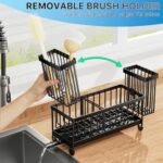 Cisily Sponge Holder for Kitchen Sink, Sink Caddy Organizer with High Brush Holder, Kitchen Countertop Organizers and Storage Essentials, Rustproof 304 Stainless Steel (Black, 9.25″) - Image 6