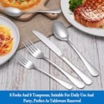 Juego de cubiertos de 16 piezas (tenedores y cucharas), juego de cubiertos de acero inoxidable apto para uso alimentario para el hogar, la cocina y restaurantes, pulido a espejo, apto para el lavavajillas: 8 tenedores de mesa (8 pulgadas) y 8 cucharas de té (6,5 pulgadas) - Imagen 6