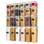 Recipientes herméticos para almacenar alimentos con tapa, Vtopmart: juego de 24 botes de plástico para organizar la cocina y la despensa, ideales para cereales, alimentos secos, harina y azúcar, sin BPA, incluyen 24 etiquetas, color negro