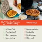 bella Flip-n-Store Waffle Maker with EverGood™ Ceramic Nonstick Coating, Fits-anywhere™ Kitchenware, Power Indicator Light, Cool Touch Handle &amp; Cord Wrap, 7” Wide &amp; 1" Deep Plates, 1000 Watt, Seaglass - Image 4